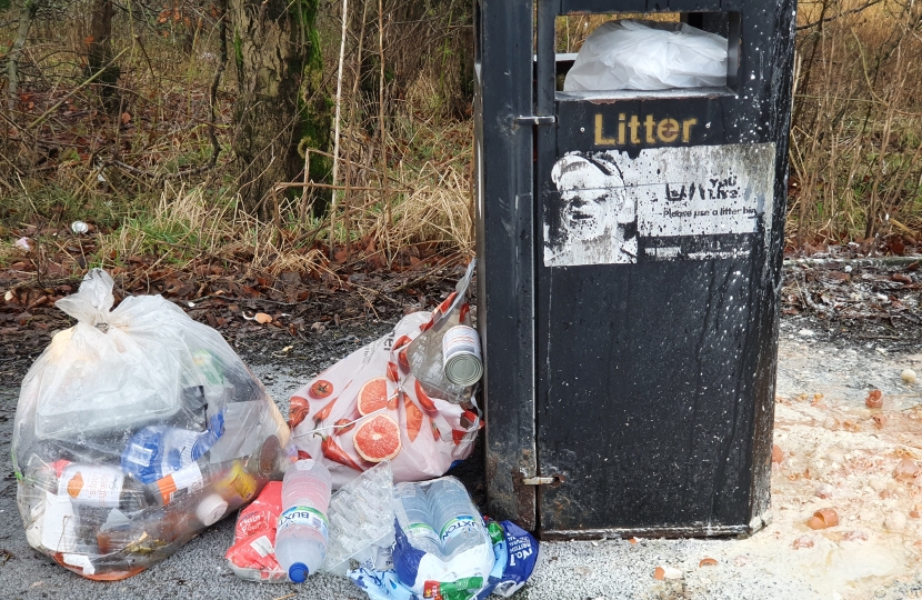 Waste Dumped Next to Bin at Layby
